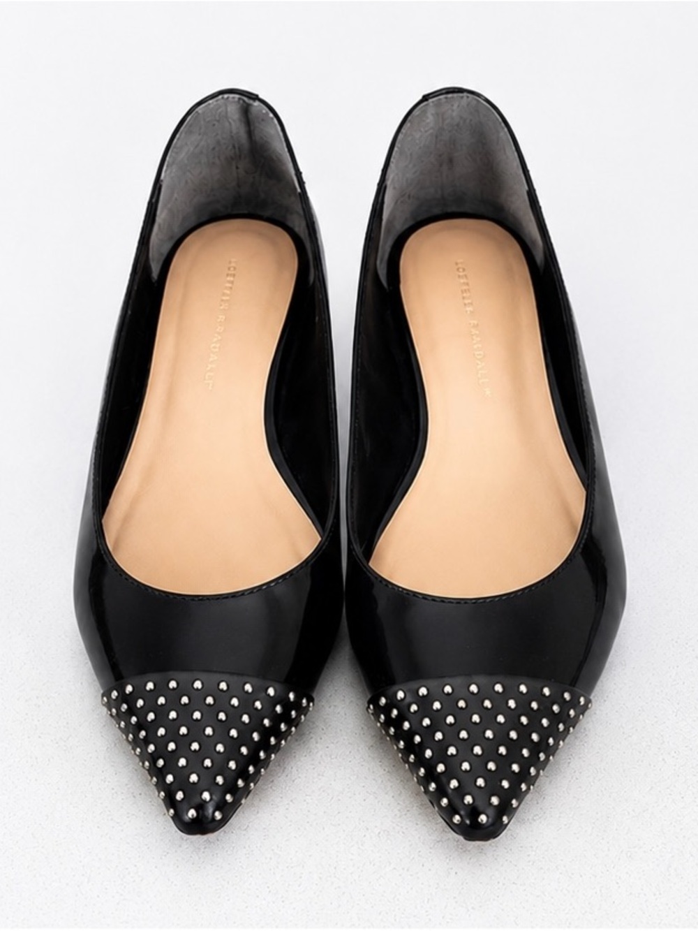 Loeffler Randall Black Patent Pointed-Toe Studded Natalie Flats Size 8.5 B